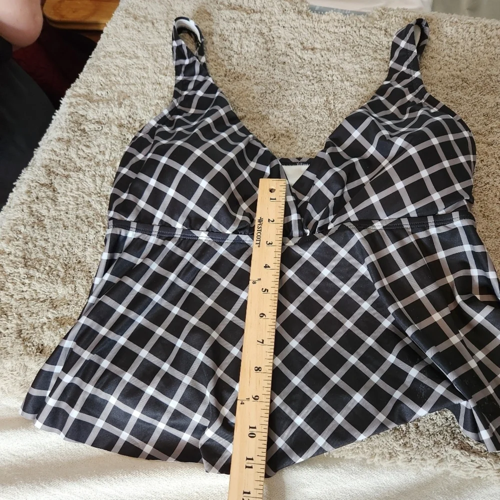 Kona Sol Cropped Tankini Top Plaid Black White